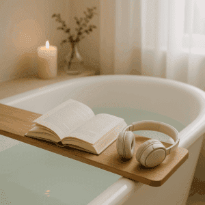 Entspannendes Bad mit Buch oder Hörbuch