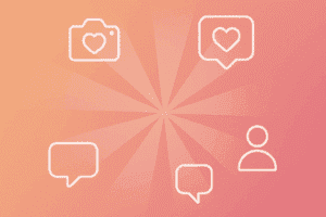 Minimalistisches Beitragsbild mit sanften Orange-Rosa-Farbverläufen und modernen Social-Media-Symbolen (Kamera, Sprechblase, Herz, Profil), stilvoll arrangiert auf hellem Hintergrund – perfekt passend zum Thema „Influencer werden“.