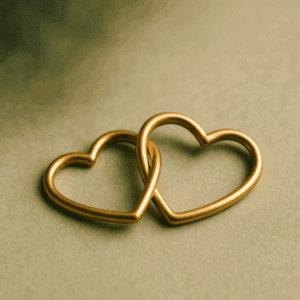 Zwei verschlungene goldene Herzen verkörpern die Kraft, wenn Selfcare und finanzielle Unabhängigkeit gemeinsam gelebt werden