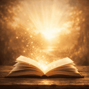 Offenes Buch, aus dessen Seiten warmes Licht aufsteigt, als Symbol für Veränderung, neue Perspektiven und persönliche Entwicklung durch Lesen.